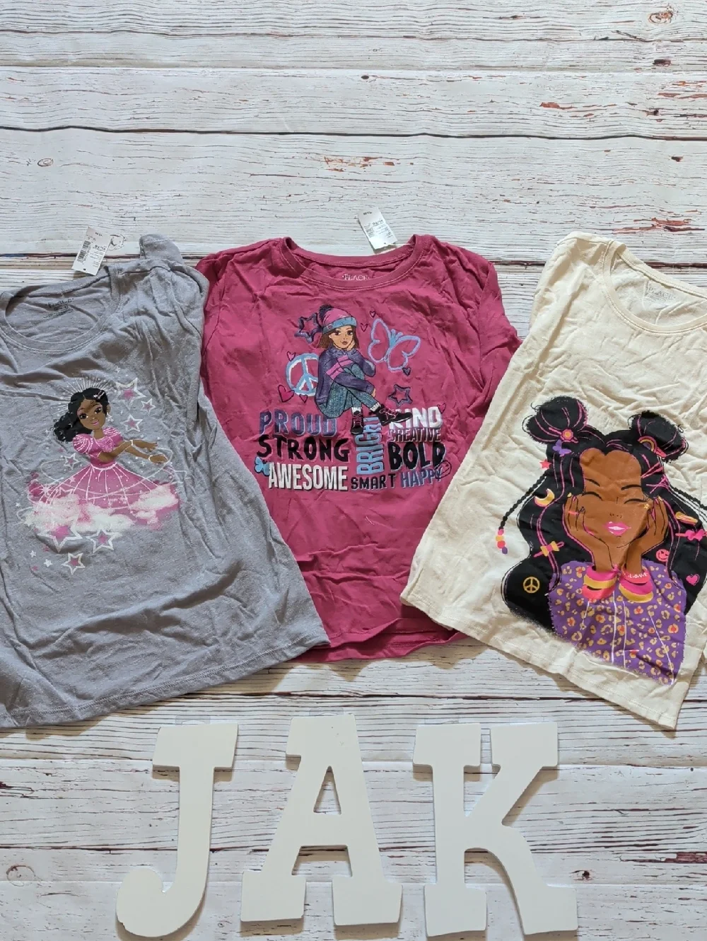 🆕 The Children's Place Pink, Gray & Cream Long-Sleeve Graphic Tee Trio